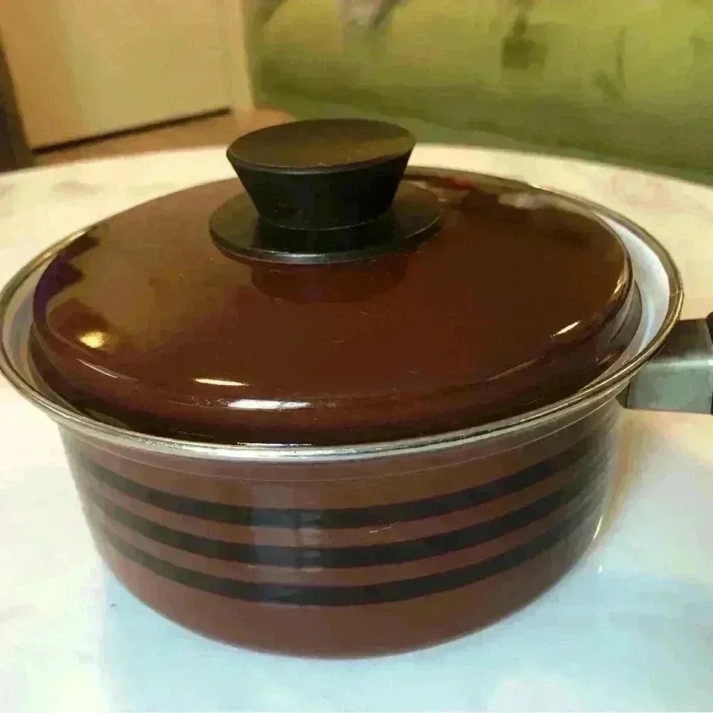 Beautiful vintage brown striped enamelled cookware from Austria Email